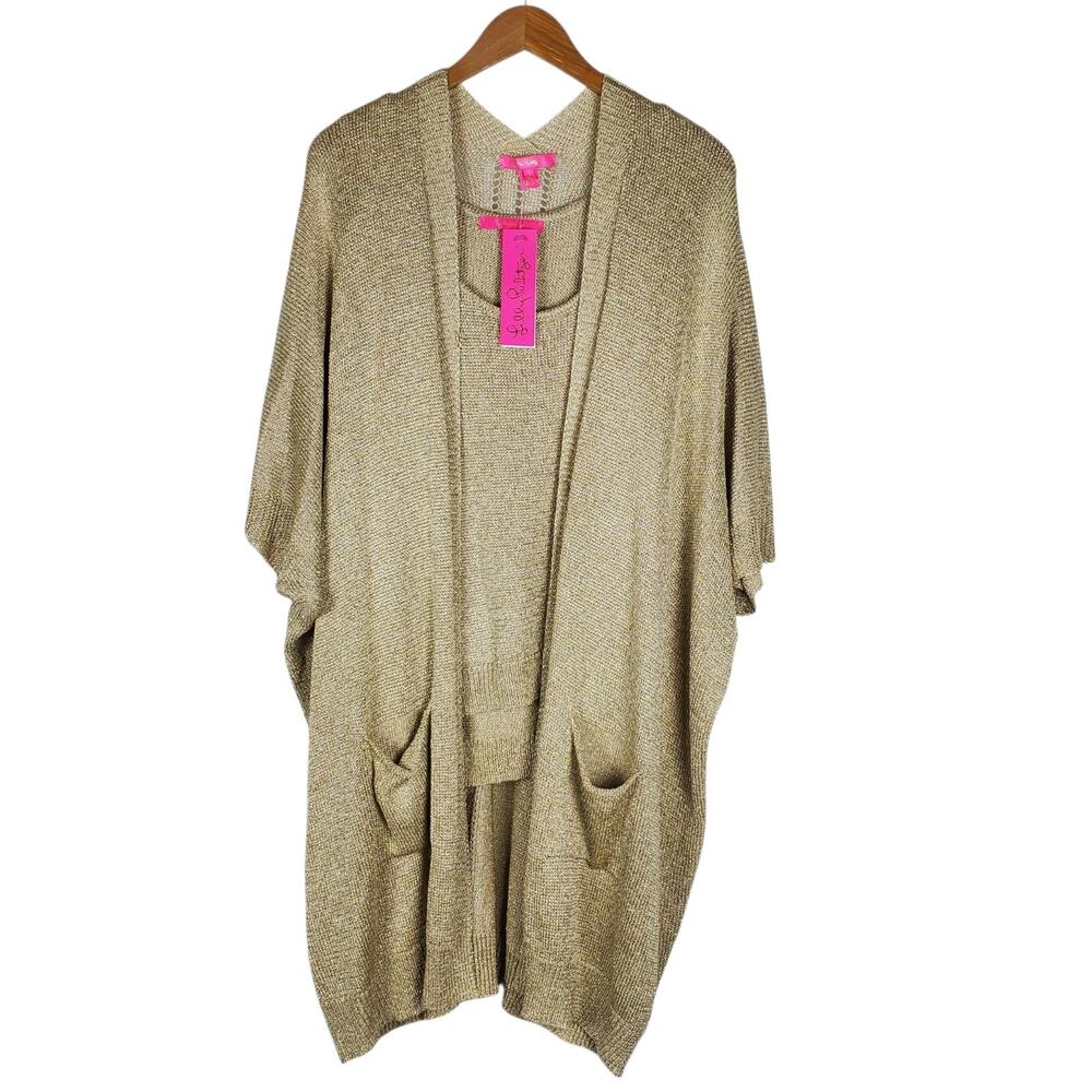 NEW Lilly Pulitzer Batsy Sweater Set Gold Metallic XL Cardigan Shell $258 - Picture 3 of 16